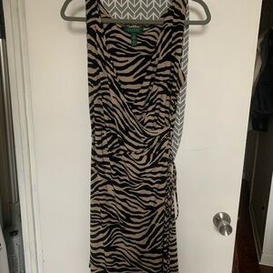 Ralph Lauren Black and Tan Zebra Print Wrap Midi Dress